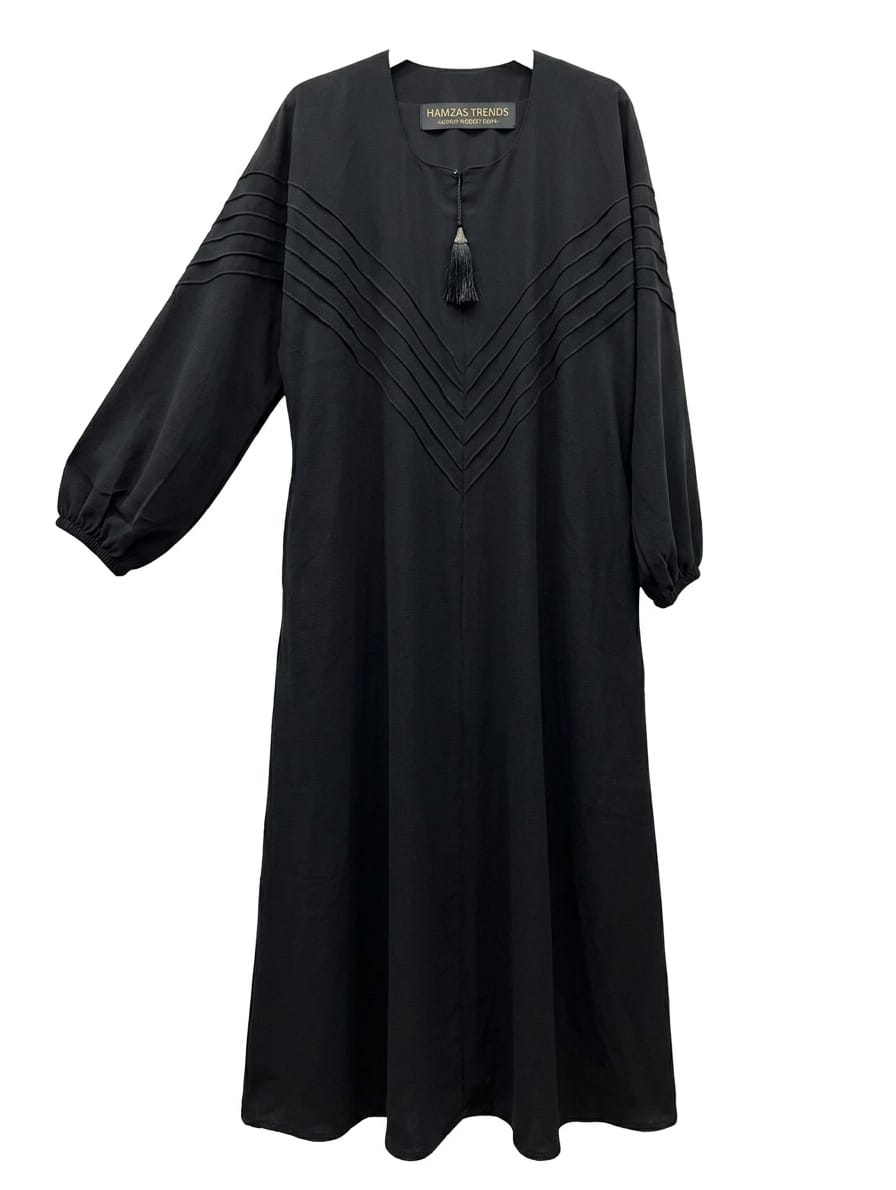 premium nida fabric pleated abaya with neck tassel premium nida fabric pleated abaya with neck tassel